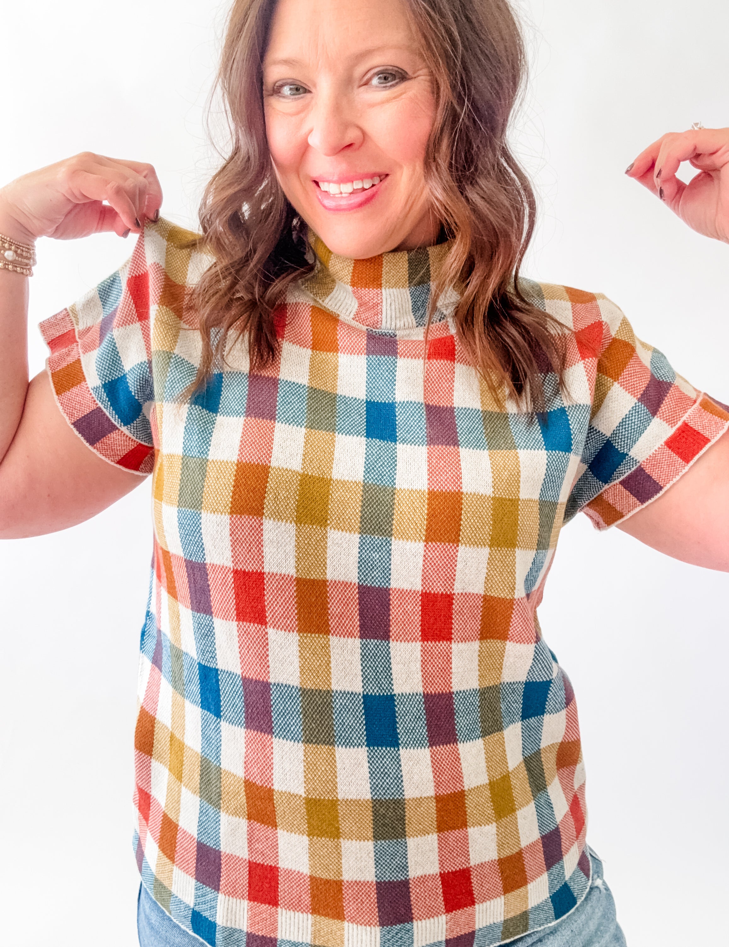 Multi Gingham Sweater Top