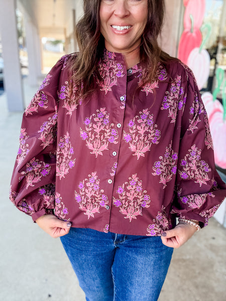 Plum Petals Button Blouse
