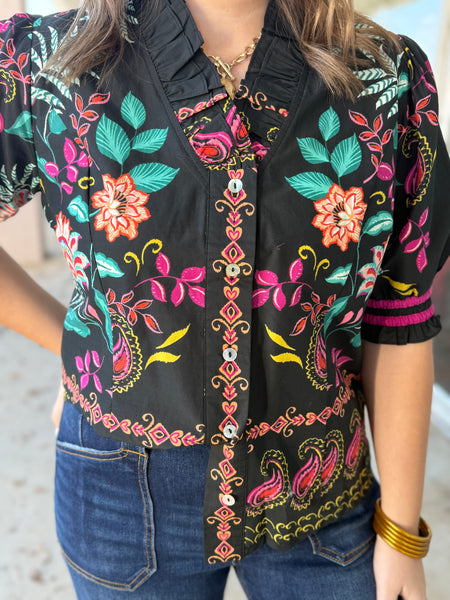 Vibrant Garden Button Blouse
