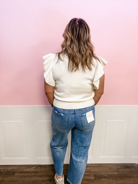 Ivory Ruffle Mock Neck Knit Top