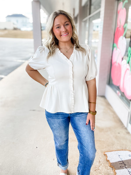 Ivory Ruffle Peplum Blouse