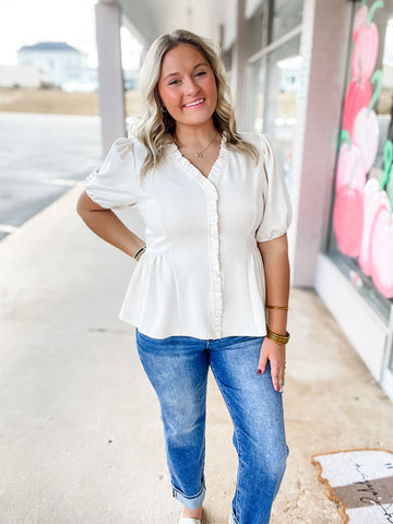 Ivory Ruffle Peplum Blouse