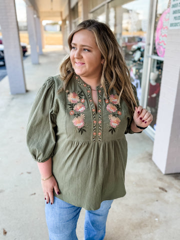 Olive Garden Embroidered Blouse: Plus Size