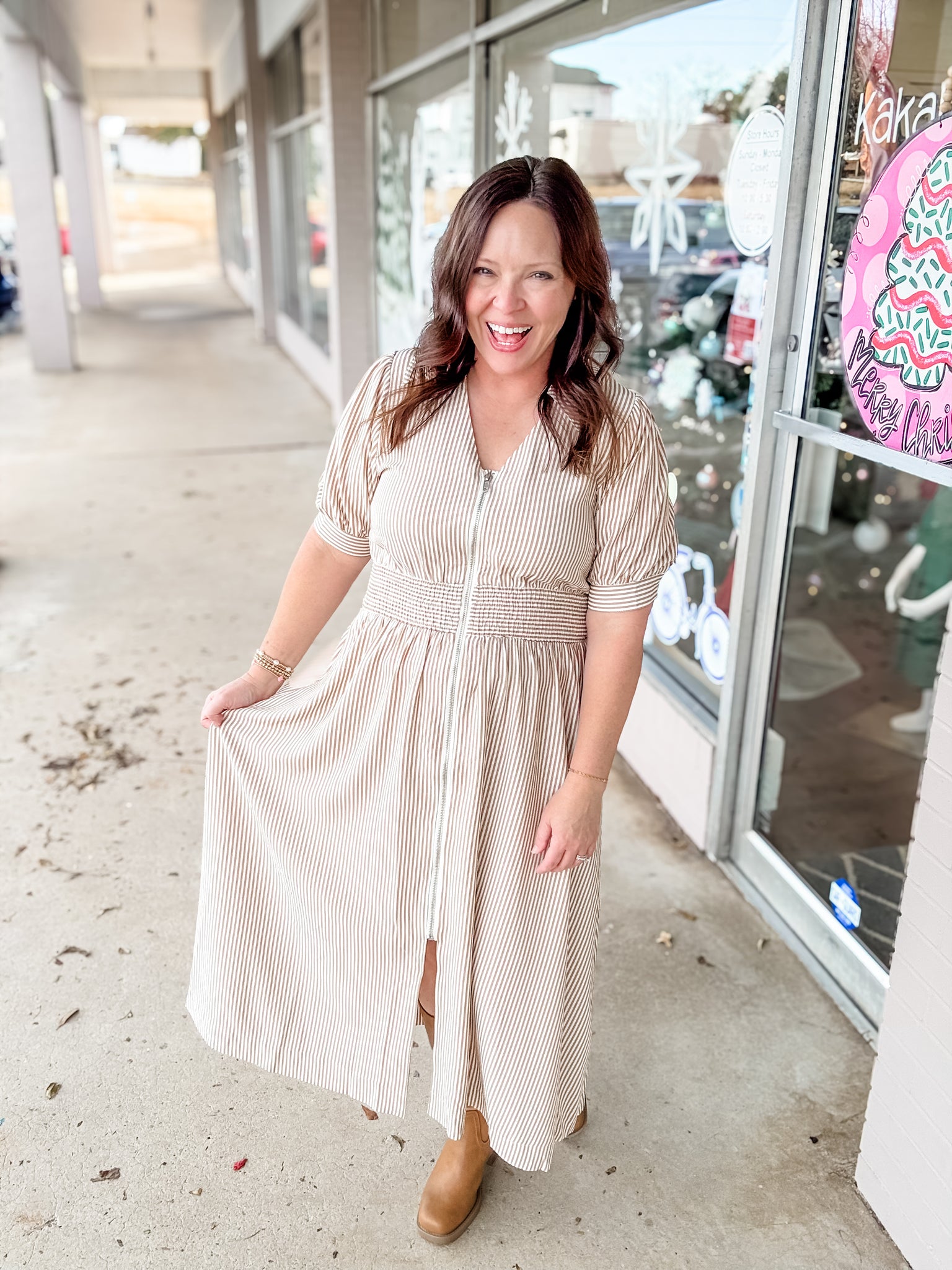 Caramel Stripe Zip Dress