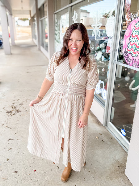 Caramel Stripe Zip Dress