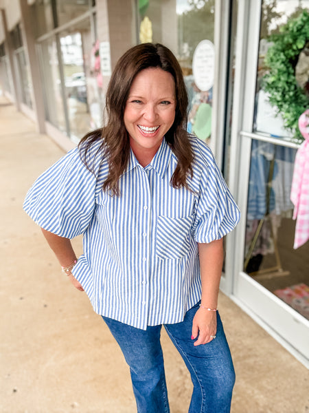 Blue Striped Collared Top