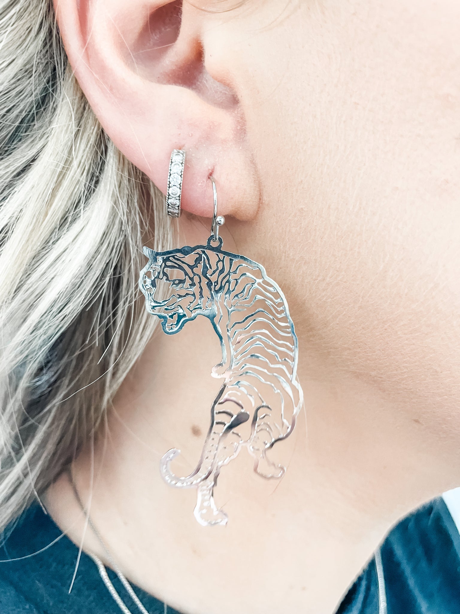 Silver Tiger Earring