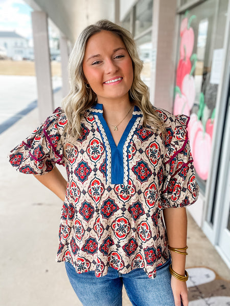 Desert Mosaic Peasant Top