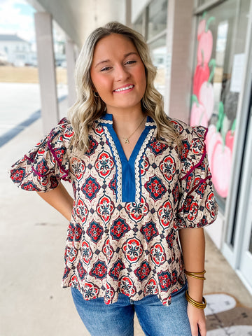 Desert Mosaic Peasant Top