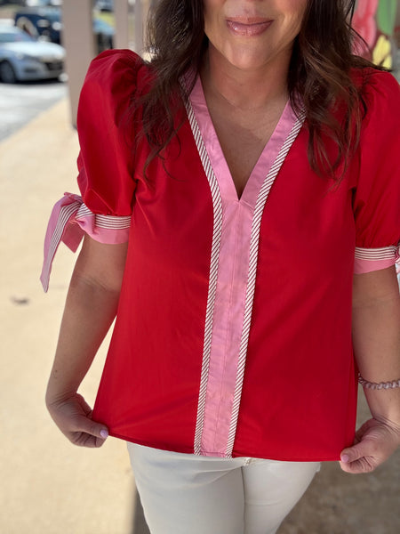 Red & Pink Contrast Top