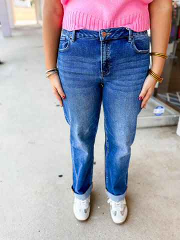 Risen Mid Rise Boyfriend Roll Up Jean