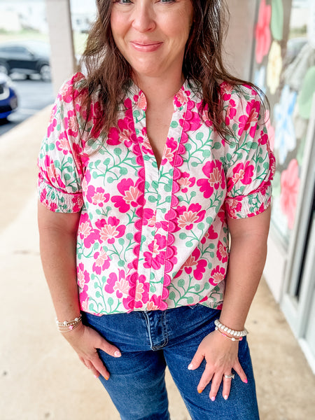 Pink Floral Scallop Top