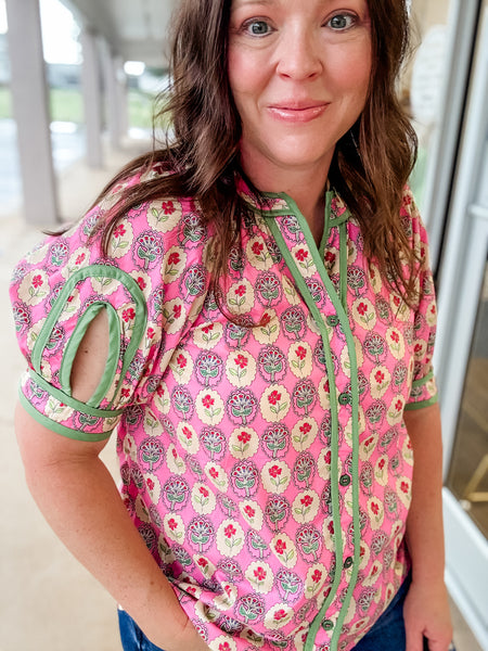Floral Pattern Open Sleeve Top