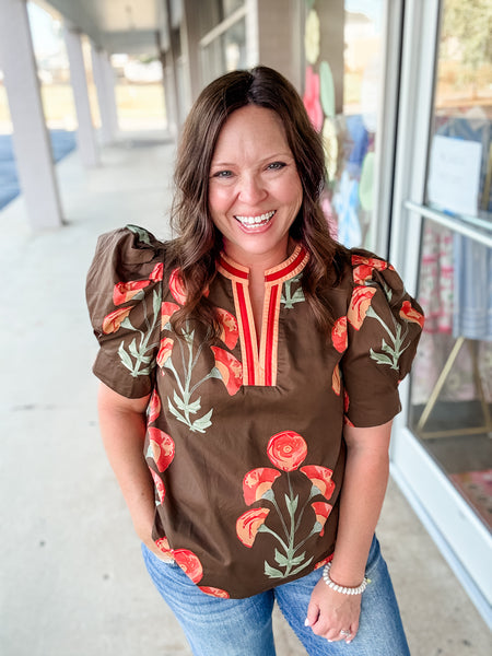 Amanda Brown & Red Blouse