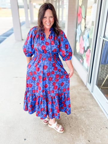 Blue Tiered Floral Maxi Dress
