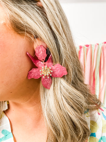 Flower Statement Earring:  pink