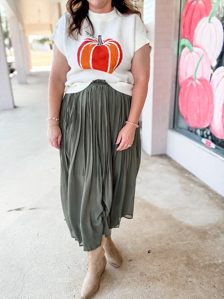 Olive Grove Pleated Skirt