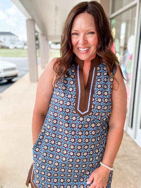 Brown & Blue Vinage Floral Dress