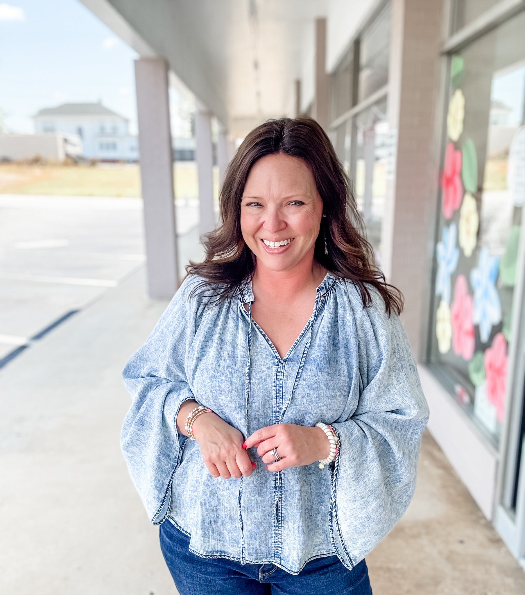 Chambray Long Sleeve Top