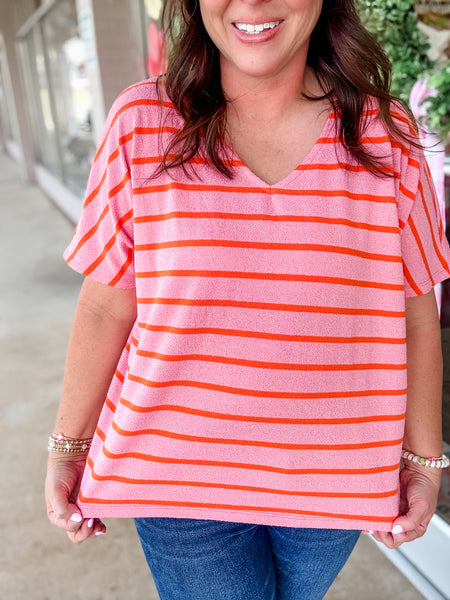 Pink & Orange Striped Sweater