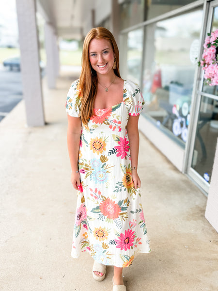 Floral Print Puff Sleeve Dress
