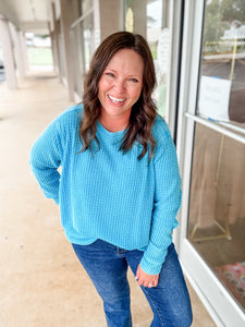 Ocean Haze Waffle Knit Pullover