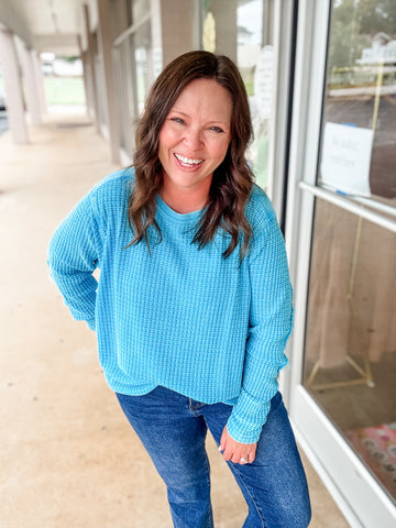 Ocean Haze Waffle Knit Pullover