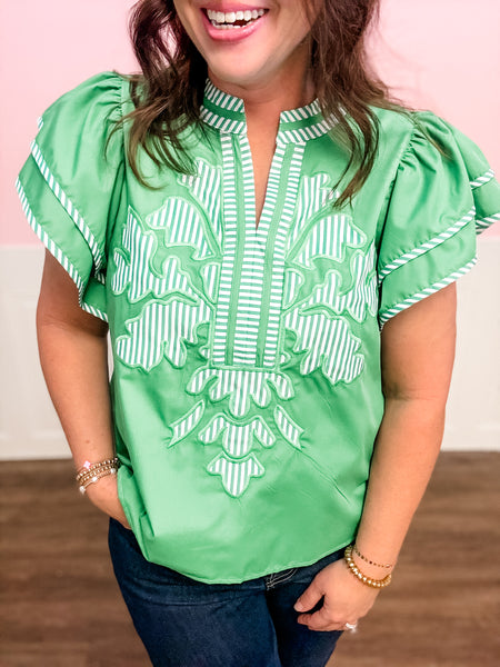 Emerald Bloom Statement Top