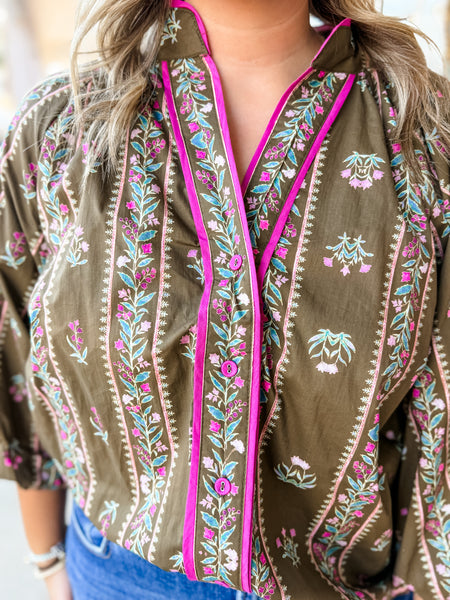 Olive Bloom Top