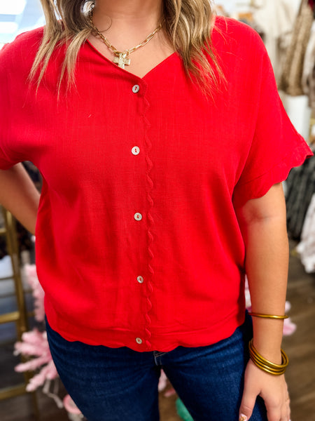 Candy Cane Kiss Button Top