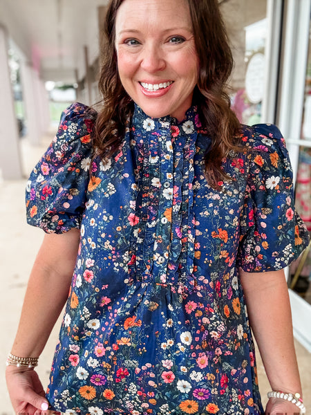 Navy Blue Bloom Blouse