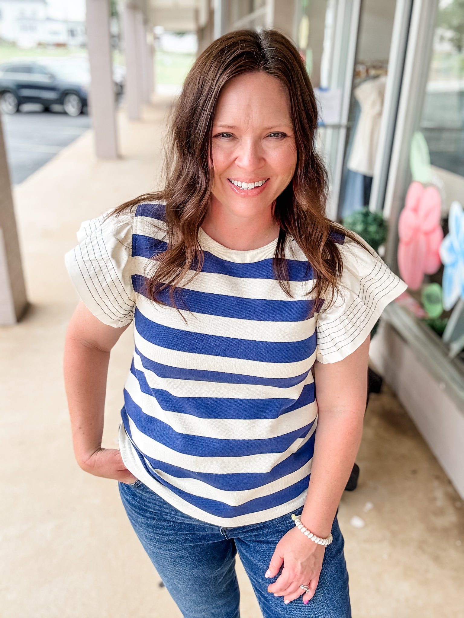 Blue & White Striped Top
