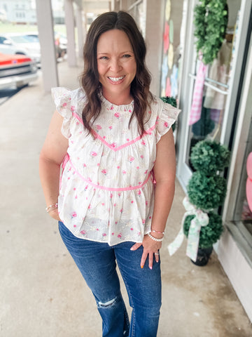 Ivory & Pink Floral Blouse