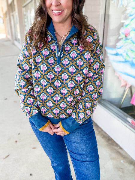 Meadow Mosaic Half-Zip Sweater