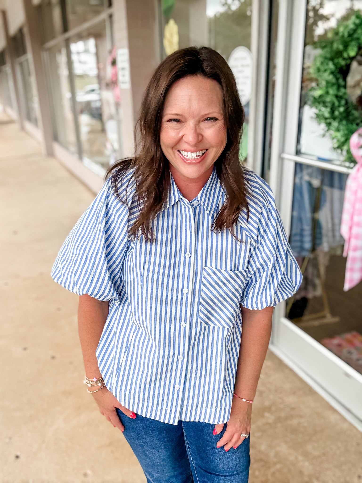 Blue Striped Collared Top