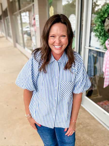 Blue Striped Collared Top