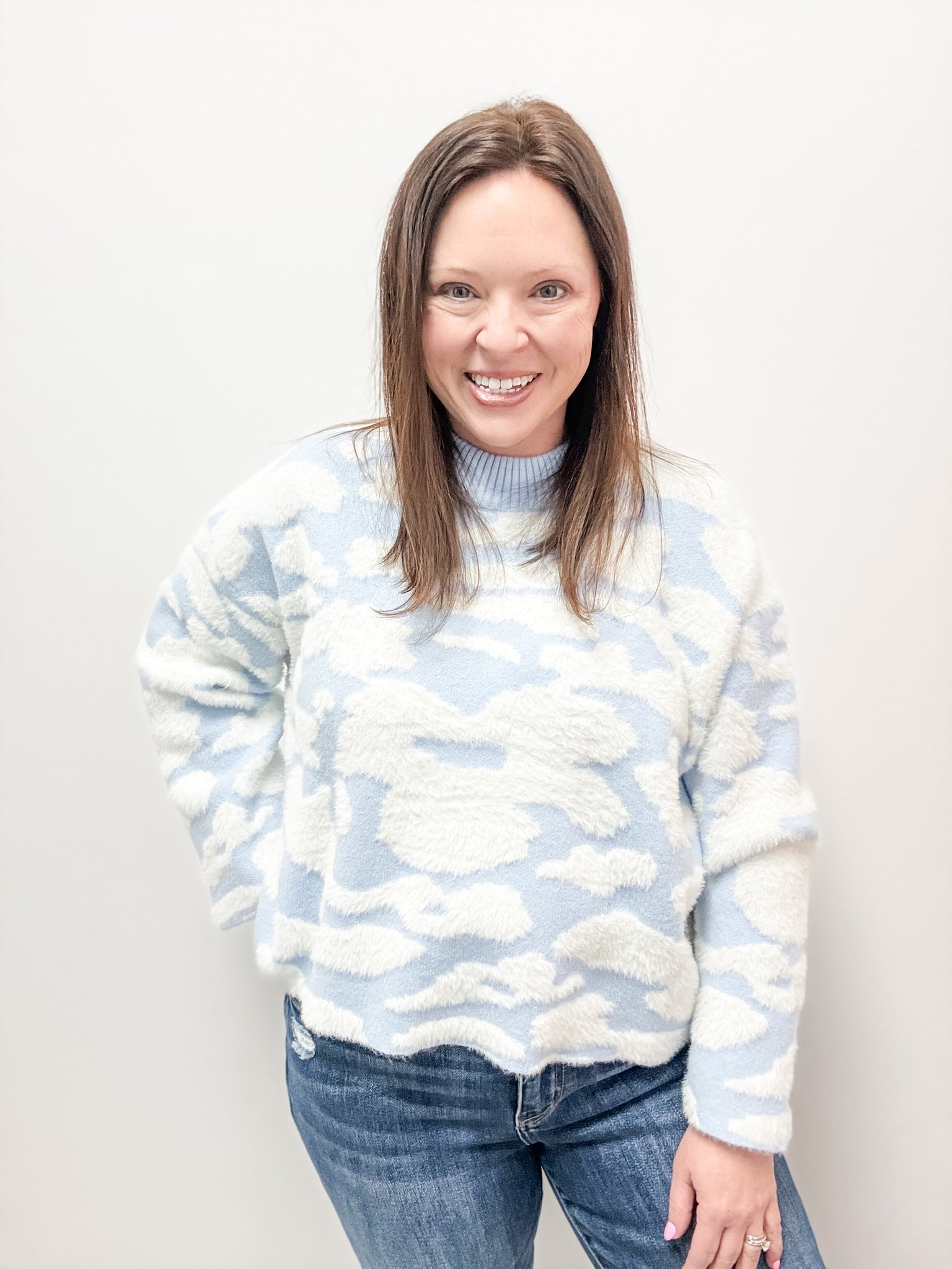 Blue & Cream Fuzzy Sweater