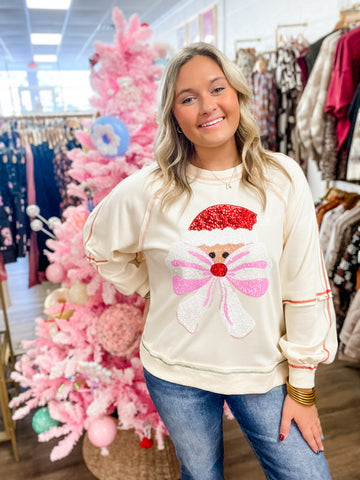 Santa Sparkle Bow Sweatshirt