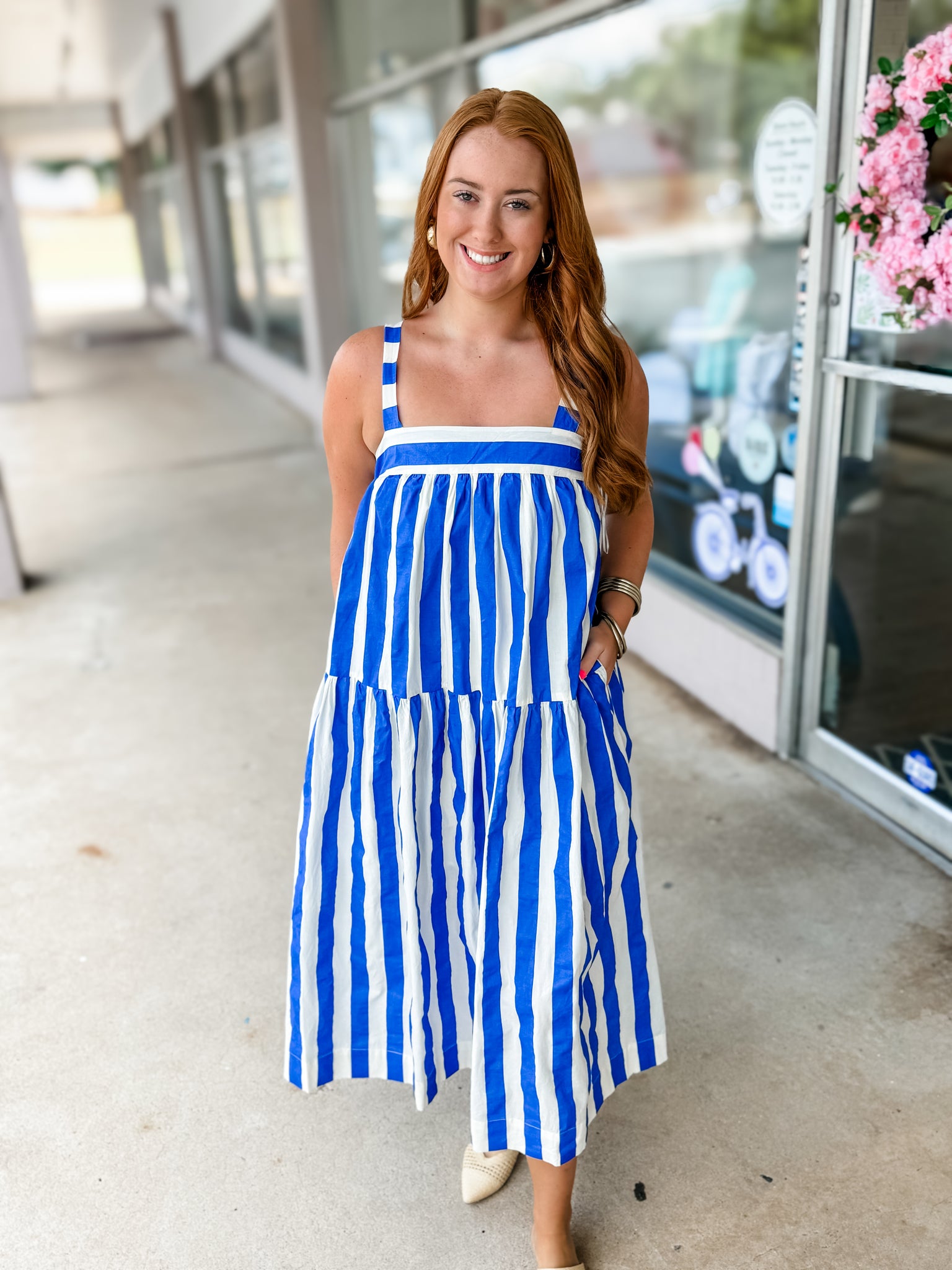 Blue Striped Bow Dress