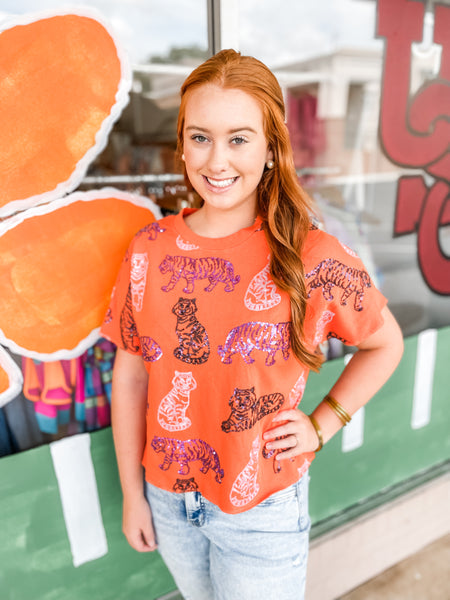 Clemson Sequin French Terry Top:  Stewart Simmons