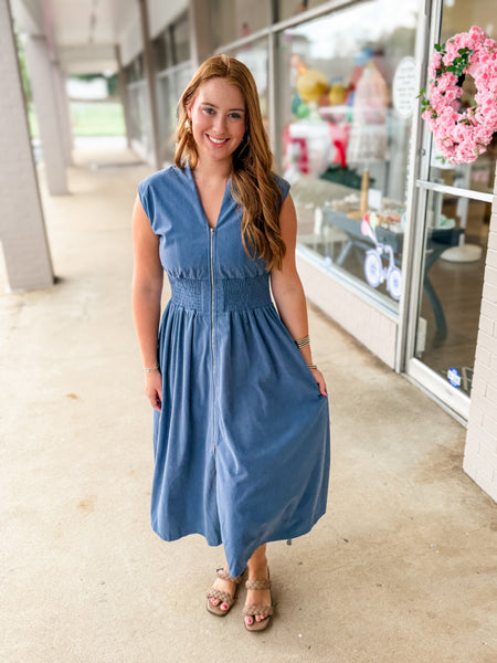 Blue Front Zip Dress