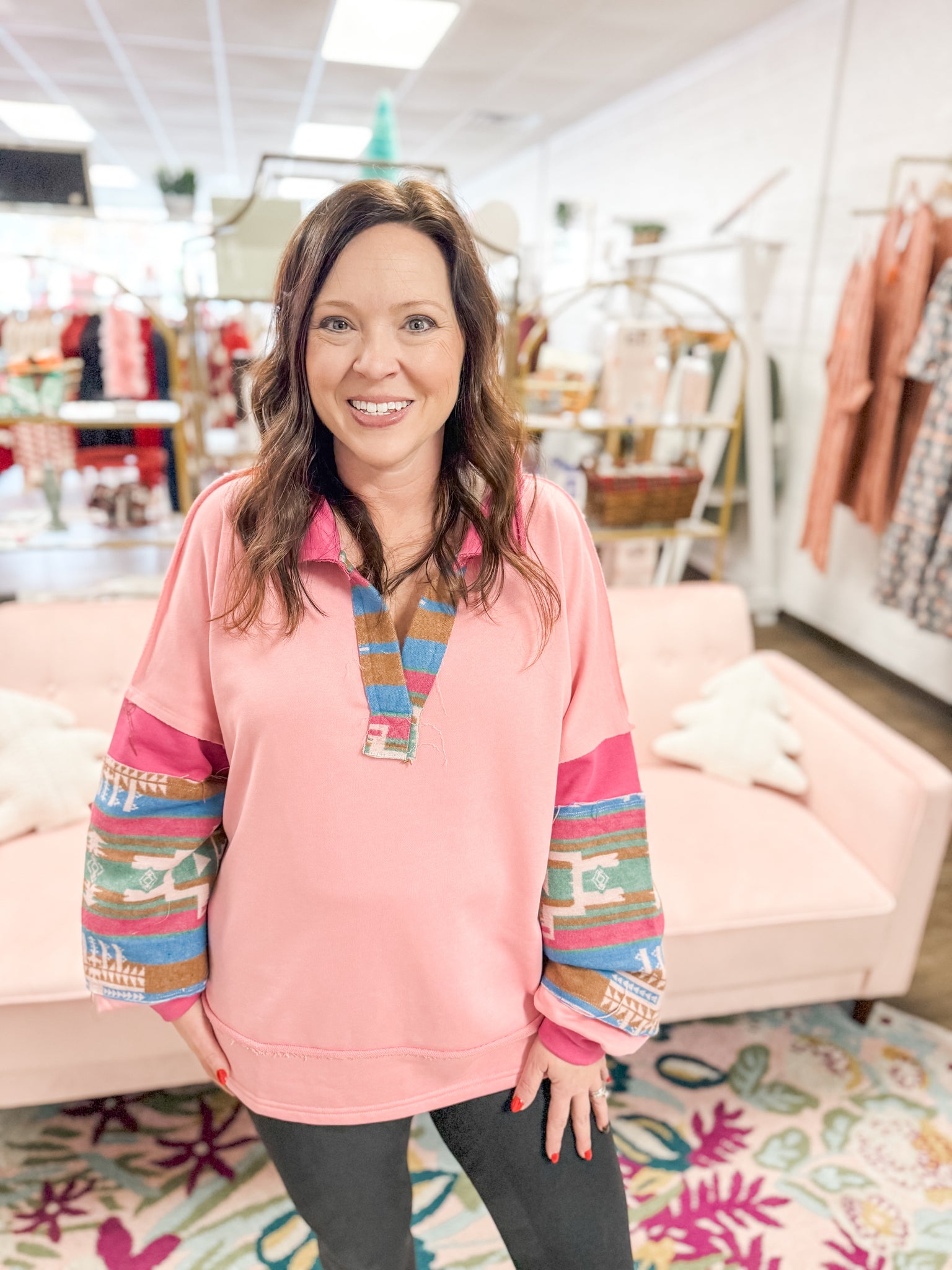 Pink French Terry Aztec Top