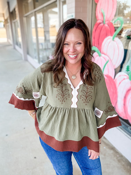 Sage Harvest Peplum Top: Plus