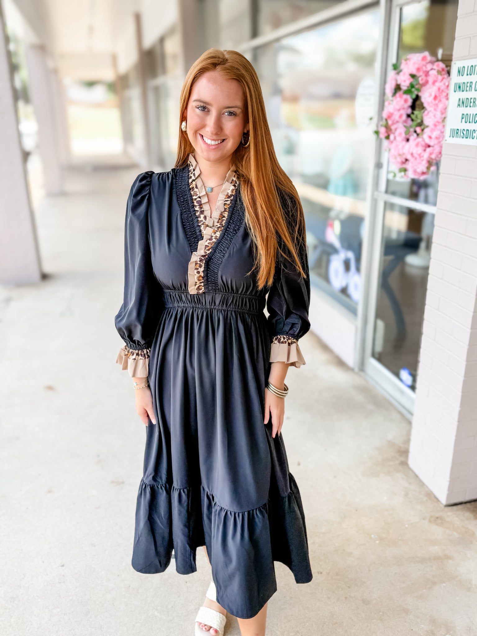 Black Leopard Tiered Dress