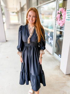 Black Leopard Tiered Dress