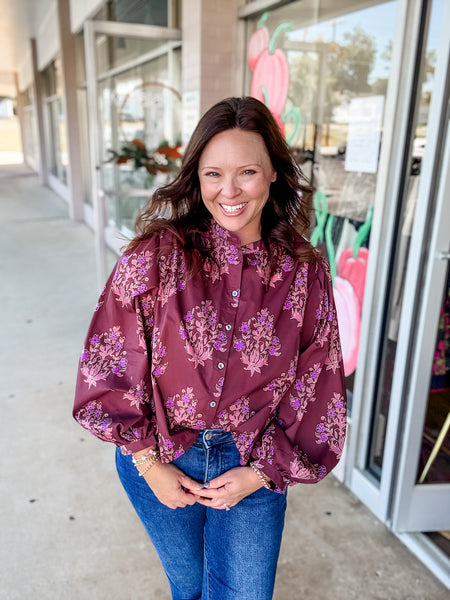 Plum Petals Button Blouse