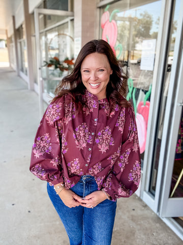 Plum Petals Button Blouse
