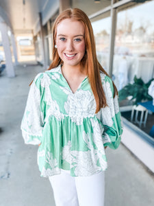 Green Floral Ric Rac Top