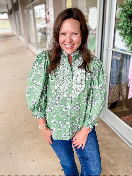 Green Ruffle Floral Top