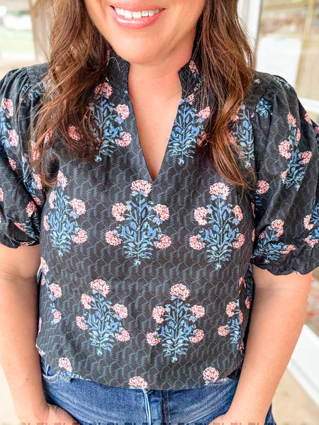 Black Floral Bunch Top